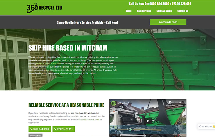 Website Design for Skip Hire Based in Mitcham | 360 Recycle Ltd