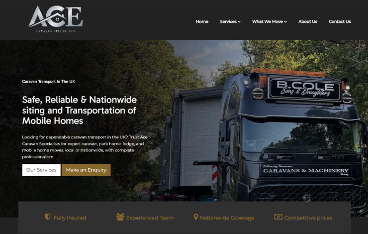 Website Design for Caravan Transport in the UK | Ace Caravan Specialists Grantham