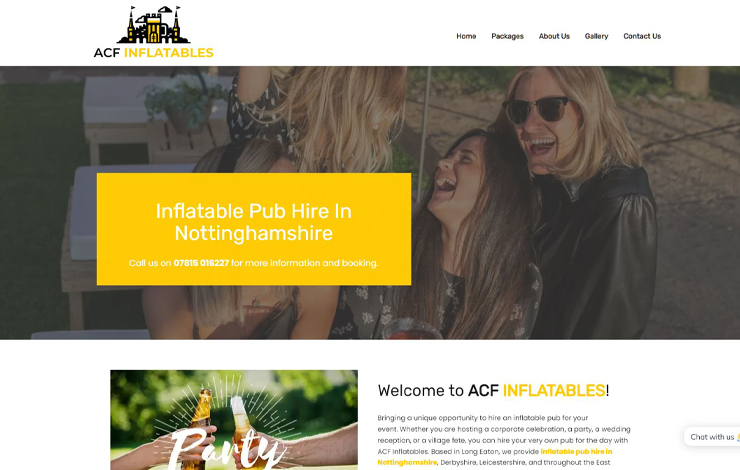 Website Design for Inflatable pub hire in Nottinghamshire | ACF Inflatables
