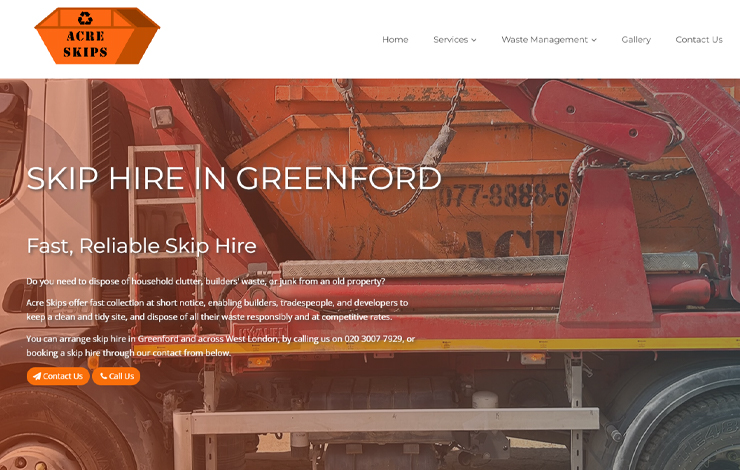 Website Design for Skip hire in Greenford | Acre Skips