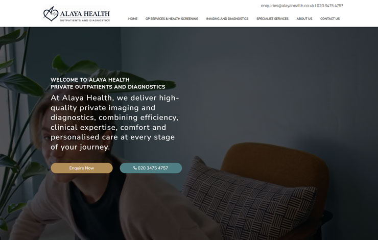 Website Design for Private Diagnostics & GP Appointments in Surrey | Alaya Health