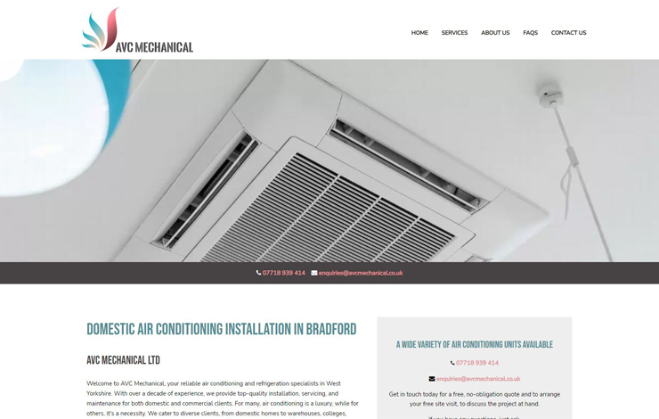 Website Design for Domestic Air Conditioning Installation in Bradford | AVC