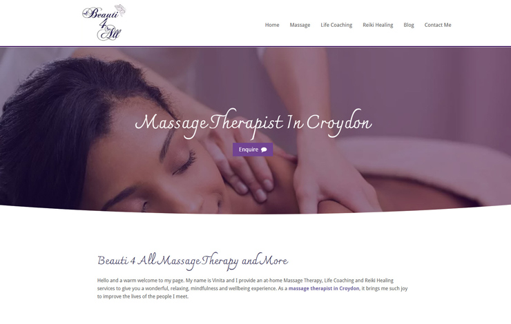 Website Design for Massage therapist in Croydon | Beauti 4 All