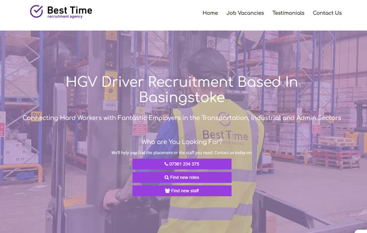 Website Design for HGV Driver Recruitment Based in Basingstoke | Best Time Ltd