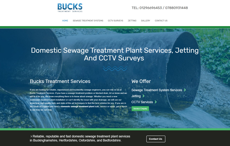 Website Design for Sewage treatment plant services, jetting and CCTV surveys
