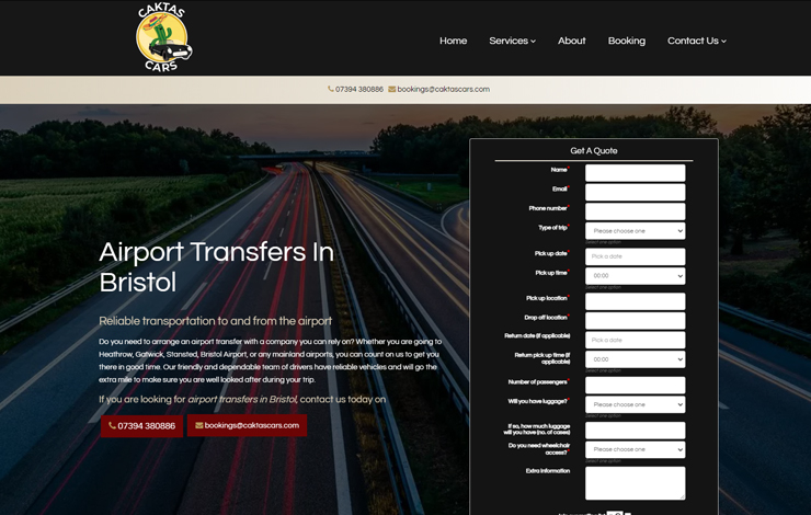 Website Design for Airport transfers in Bristol | Caktas Cars