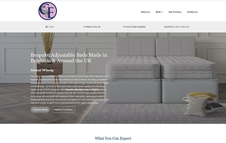 Website Design for Bespoke Adjustable Beds in Brighton | Charles Edwards & Co