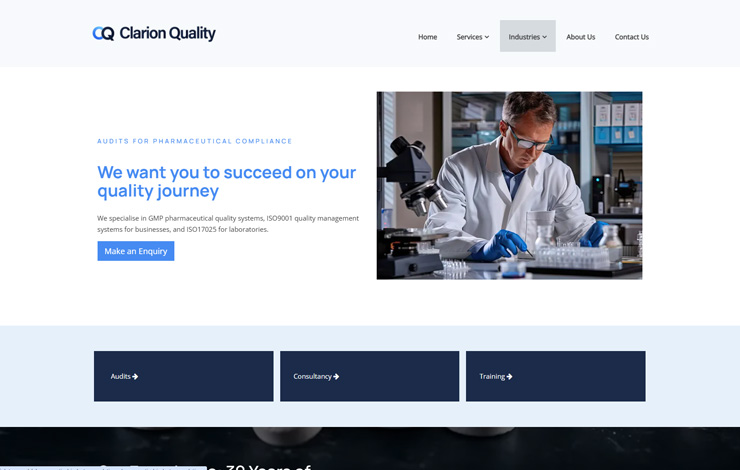 Website Design for Pharmaceutical Compliance Audits | Clarion Quality