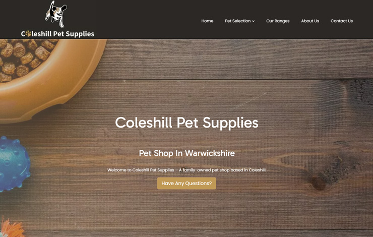 Website Design for Pet Shop in Warwickshire | Coleshill Pet Supplies