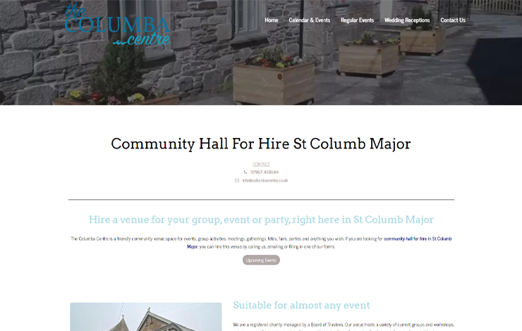Website Design for Community Hall for Hire Saint Columb Major | Columba Centre