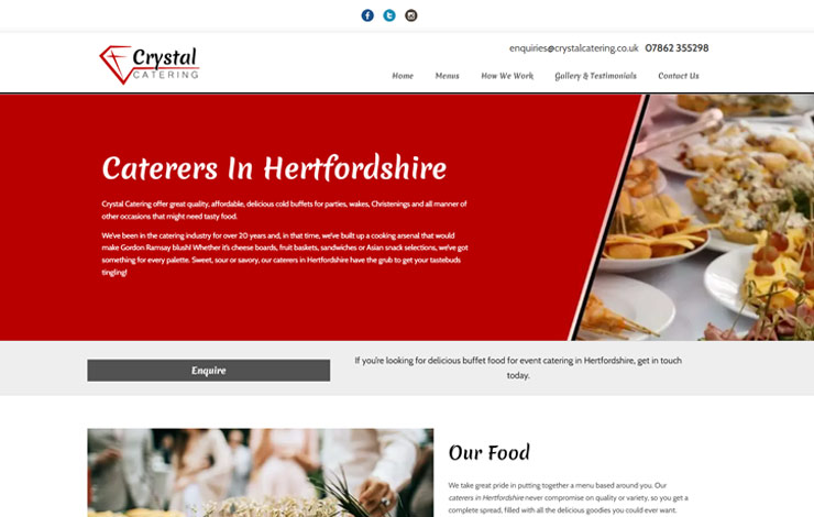 Website Design for Caterers In Hertfordshire | Crystal Catering
