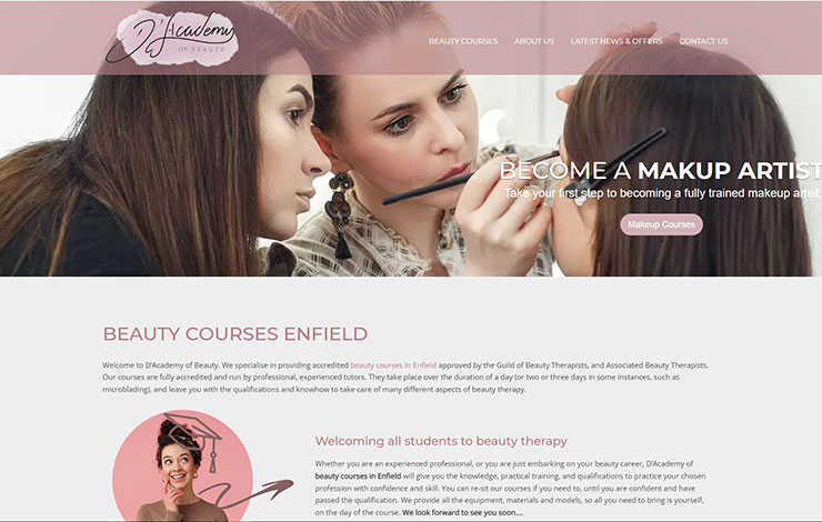 Website Design for Beauty Courses Enfield | D'Academy of Beauty Ltd