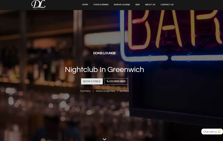 Website Design for Nightclub in Greenwich | Dokis Lounge Restaurant and Bar