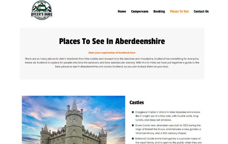 Website Design for Campervan hire in Aberdeenshire | Dycer’s Dubs Campervan Hire