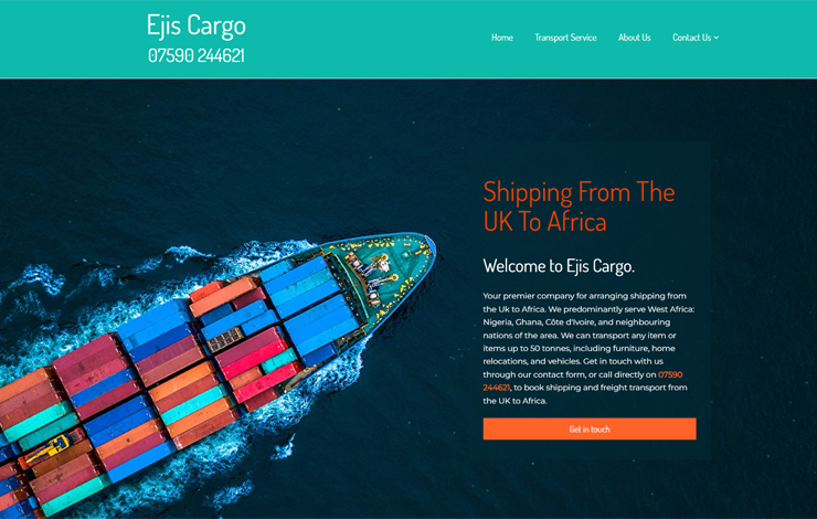 Website Design for Shipping from Africa to the UK | Ejis Cargo
