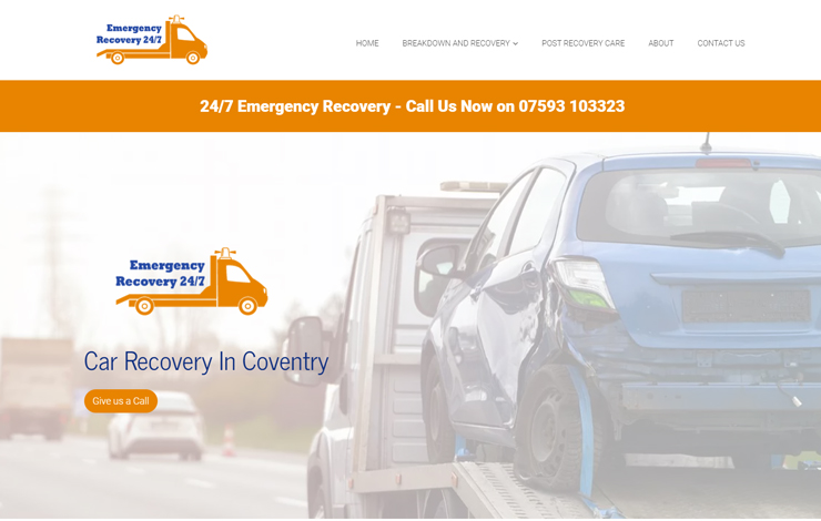 Website Design for Car Recovery in Coventry | Emergency Recovery 24/7