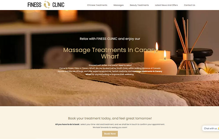Website Design for Massage Treatments in Canary Wharf | Finess Clinc