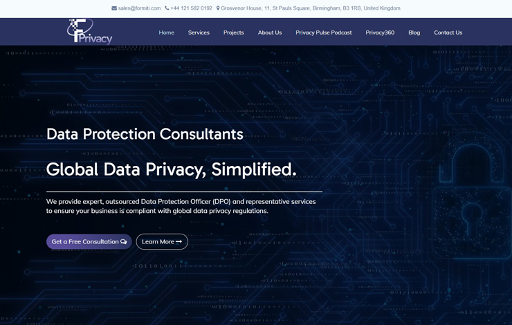 Website Design for Data Protection Consultancy Services | Formiti Data International UK Ltd