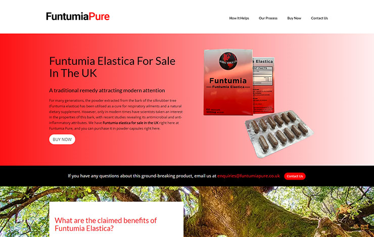 Website Design for Funtumia elastica for sale in the UK | Funtumia Pure 
