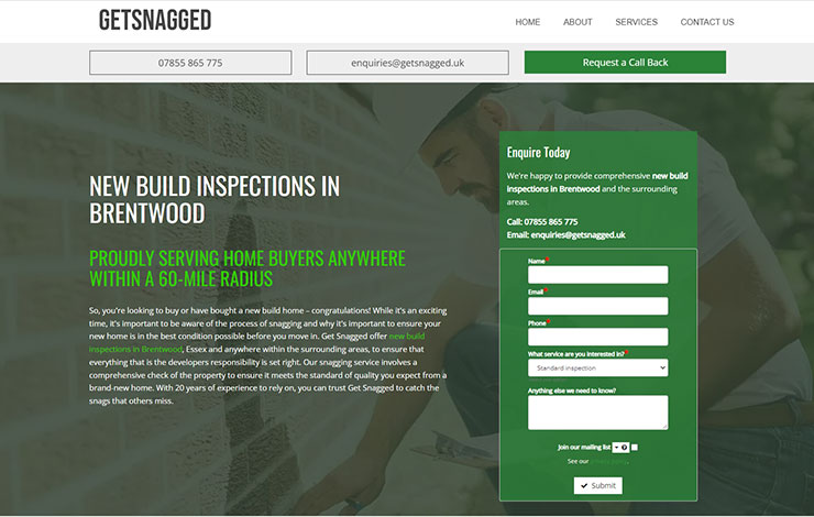Website Design for New Build Inspections in Brentwood | Get Snagged