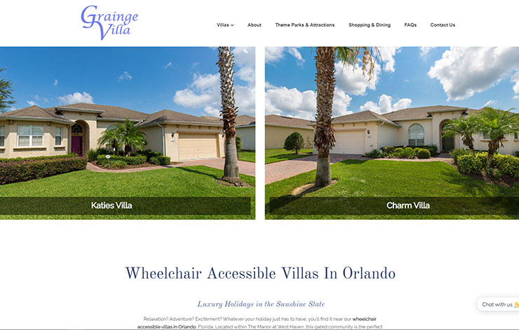 Website Design for Wheelchair Accessible Villas Orlando | Grainge Villa Florida