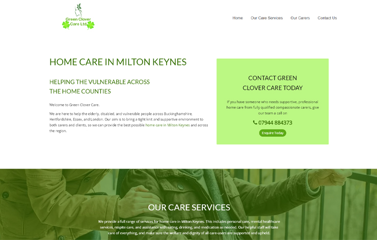 Website Design for Home care in Milton Keynes | Green Clover Care
