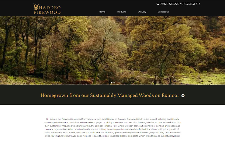Website Design for Firewood Sourced from Exmoor National Park | Haddeo Firewood