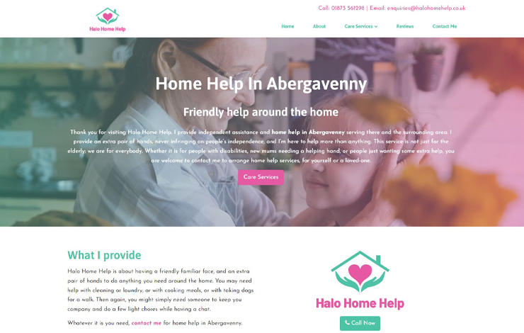 Website Design for Home help in Abergavenny | Halo Home Help