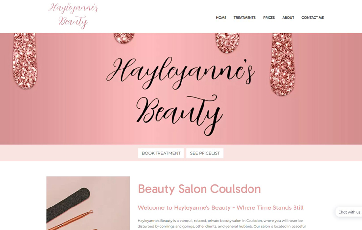 Website Design for Beauty salon in Coulsdon | Hayleyannes Beauty