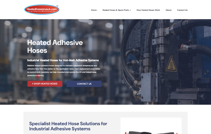 Website Design for Heated Adhesive Hoses for Industry | Heated Hoses R Us