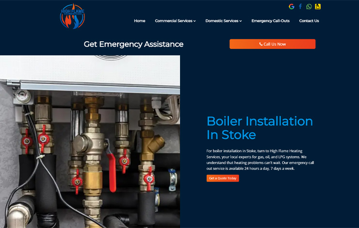 Website Design for Boiler Installation in Stoke | High Flame Heating Services
