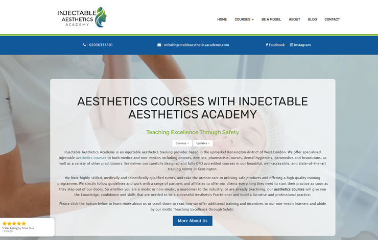 Website Design for Aesthetics Courses | Injectable Aesthetics Academy