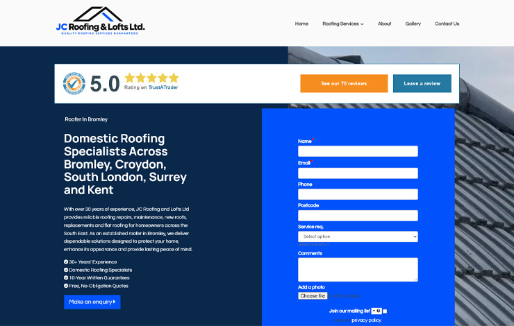 Website Design for Expert Roofing Services in Bromley | JC Roofing and Lofts Ltd