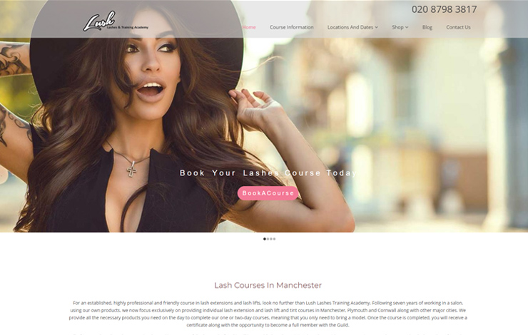 Website Design for Lashes Courses in Manchester 