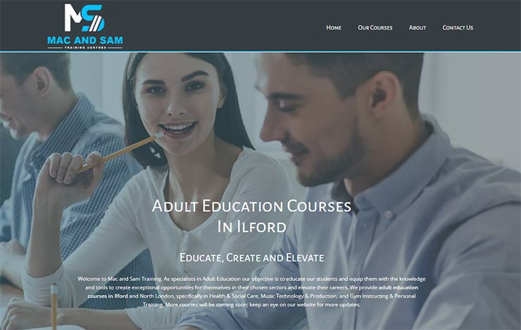 Website Design for Adult education courses in Ilford | Mac and Sam Training