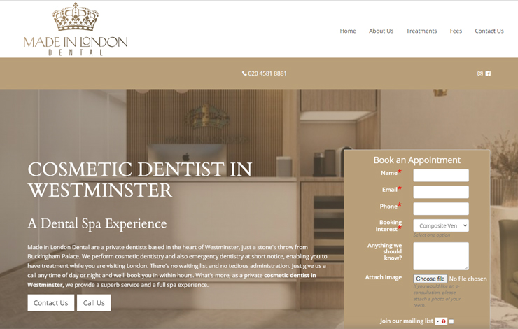 Website Design for Cosmetic dentist in Westminster | Made in London Dental