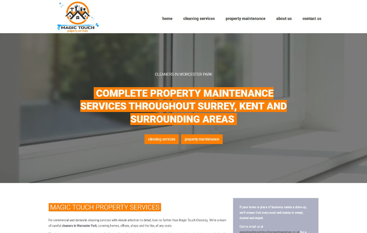 Website Design for Cleaners in Worcester Park | Magic Touch Property Maintenance