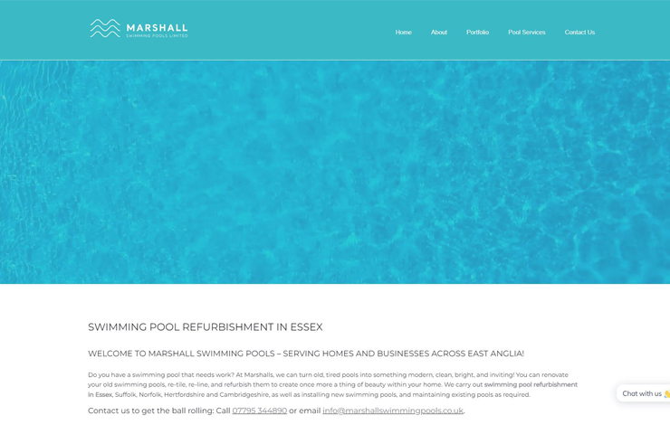 Website Design for Swimming pool refurbishment in Essex | Marshall Swimming Pools