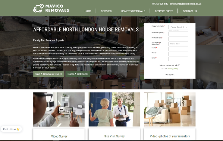 Website Design for Removal Services In Watford | Mavico Removals