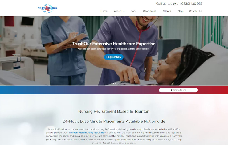 Website Design for Nursing Recruitments Based in Taunton | Medical Station