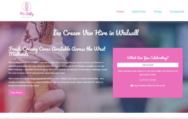 Website Design for Ice Cream Van Hire in Walsall | Mr Softy Ice Cream