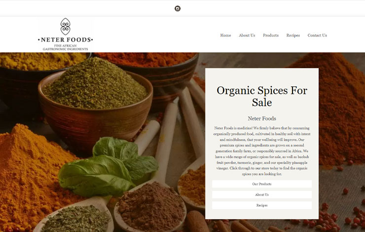 Website Design for Organic spices for sale | Neter Foods Ltd
