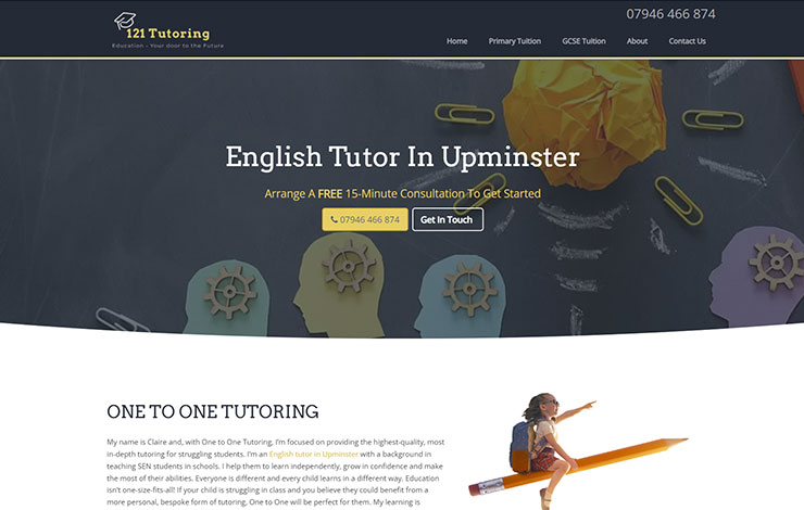 Website Design for English Tutor in Upminster | One to One Tutoring