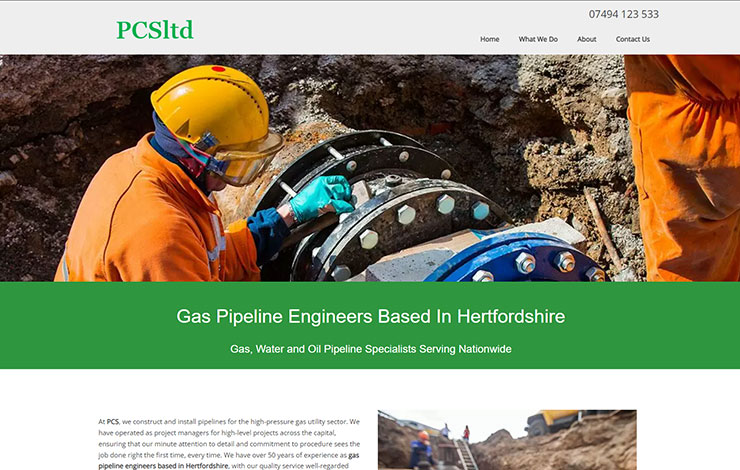 Website Design for Gas Pipeline Engineers in Hertfordshire | PCS-Services Ltd
