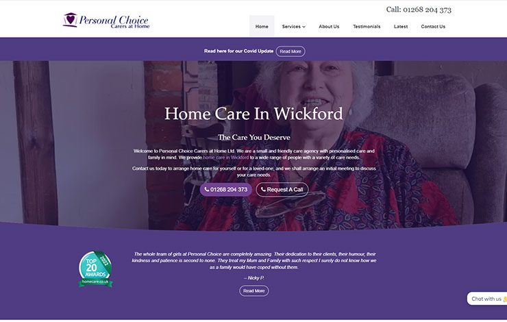 Website Design for Home care in Wickford | Personal Choice Carers at Home