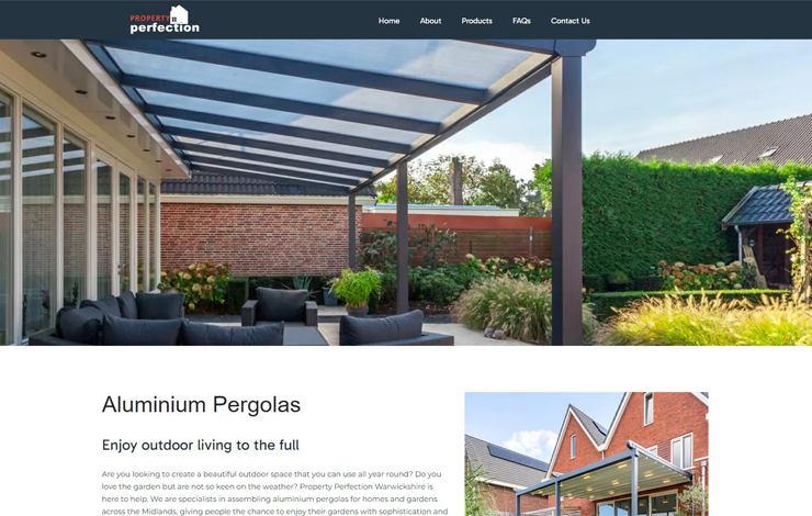 Website Design for Aluminium pergolas | Property Perfection Warwickshire