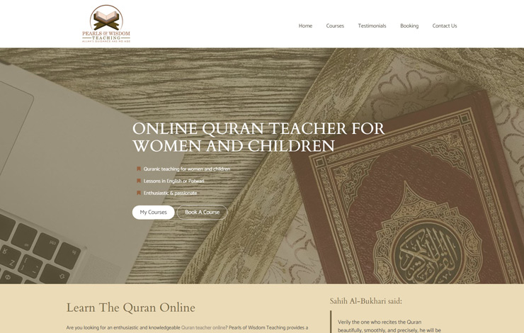 Website Design for Online Quran teacher for women and children | Pearls of Wisdom