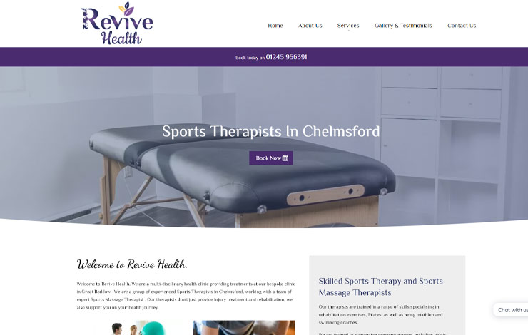 Website Design for Sports Therapists in Chelmsford | Revive Health Chelmsford