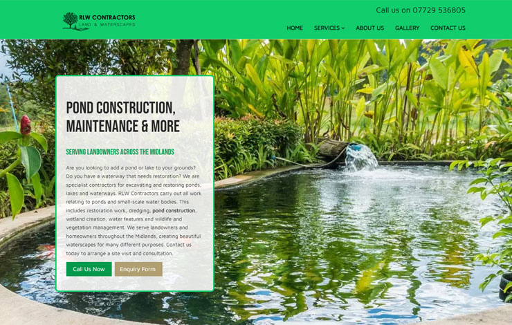 Website Design for Pond construction across The Midlands | RLW Contractors
