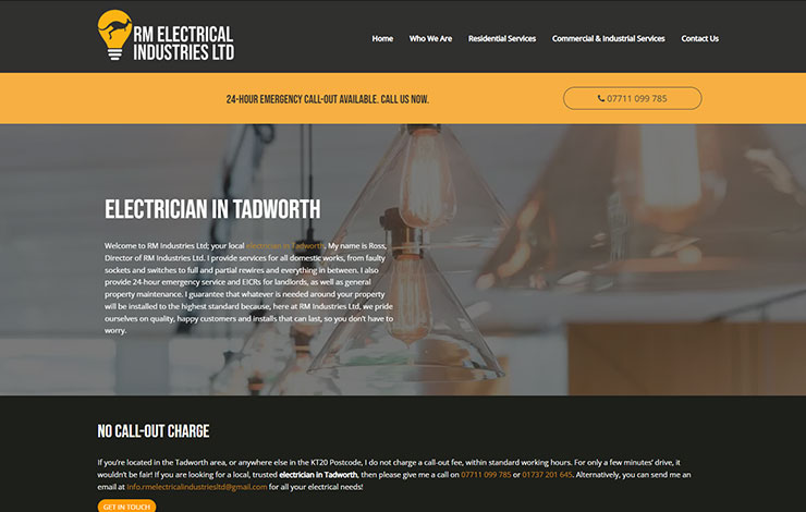 Website Design for Electrician in Tadworth | RM Electrical Industries Ltd